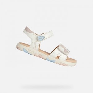 Geox Sandal Haiti Sandale Dievcenske Biele Svetlo Ruzove | 51238-KAOI