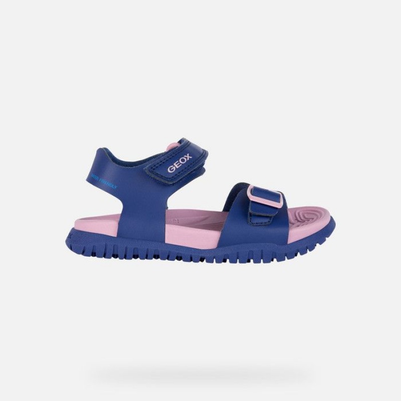 Geox Sandal Fusbetto Sandale Chlapcenske Námornícka Modrá Tmavo Ruzove | 23458-MHRV