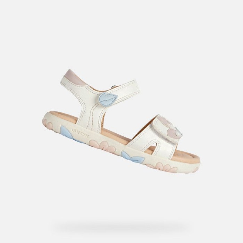 Geox Sandal Haiti Sandale Dievcenske Biele Svetlo Ruzove | 51238-KAOI